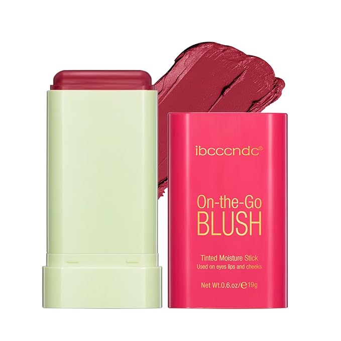 MEICOLY Multi Use Makeup Blush Stick,On-the-Go 2-in-1 Lip Cheek Cream Blush Stick,Waterproof Solid Face Blush Makeup Cheek Tint,Natural Matte Blush Stick for Cheeks,Tinted Moisture Stick,02 Hot Red