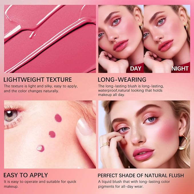 Liquid Blush for Cheeks Makeup Face Blush, Weightless Cream Formula, Smudge Proof Long-Wearing Pigmented Blush, Natural Look Makeup Face Blushes, Shimmer Finish, Dainty - 04# Coral maiden