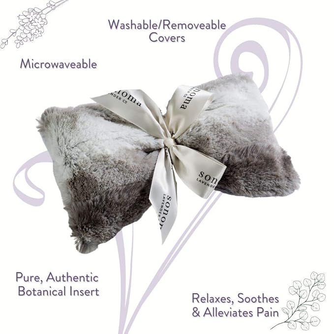 Sonoma Lavender Spa Mask, Heatable/Chillable Aromatherapy Eye Pillow with Lavender Infused Flaxseed Insert, Eye Compress for Stress Relief with Removable and Washable Cover (Platinum Angora)