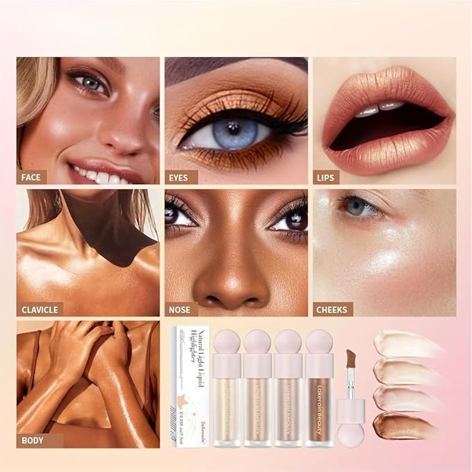Liquid Highlighter, Contour Stick Makeup Highlighter for Face, Waterproof Luminous Lotion, Silky Smooth Glitter Highlighter Makeup Stick, Multi-Use Body Shimmer Liquid Bronzer 04# CANDLELICHT