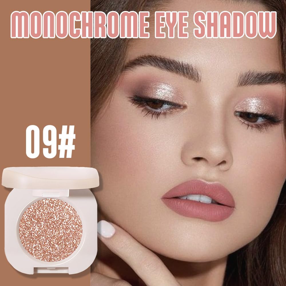 2Pcs Glitter Shimmer Sparkle Eyeshadow Palette Makeup, Light Brown Pearl White Glitter Shimmer Metallic Holographic Multichrome Cream Iridescent Single Monochrome Eye Shadow Makeup