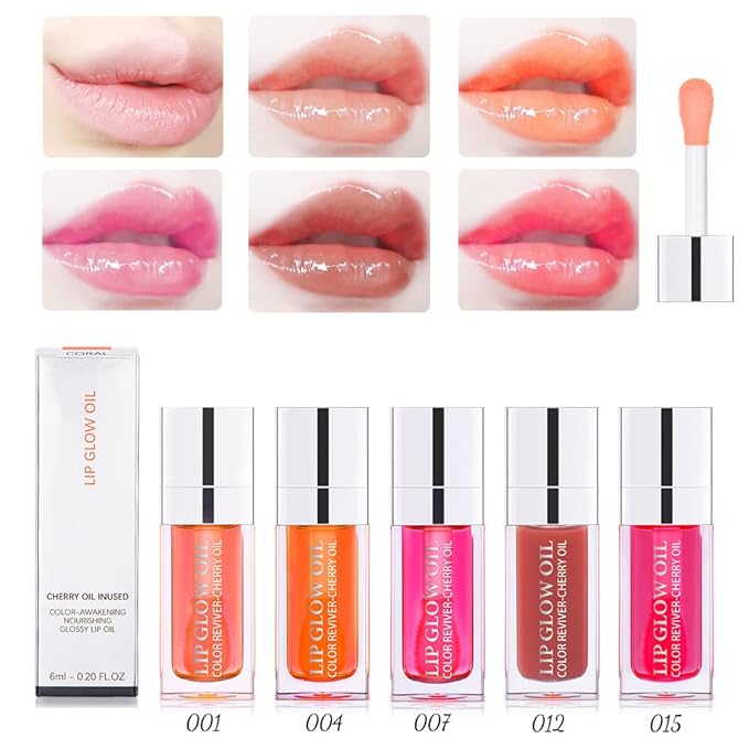 Yasovigi Hydrating Lip Oil Plumping Lip Tint Moisturizing Lip Gloss, Transparent Lip Balm Care Stick Nourishing Repairing Non-sticky, Moisture&Lighten Lip Lines (Pink + Rosewood)