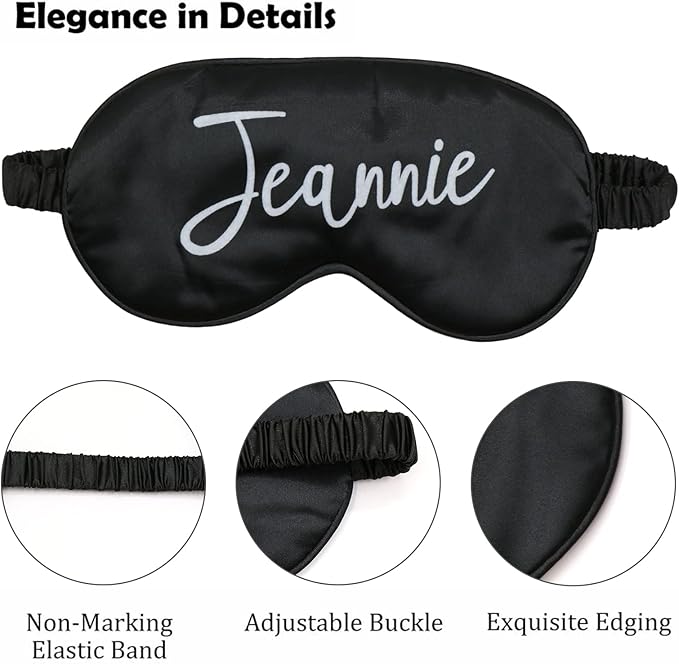 Personalized Eye Masks for Sleeping Add Photo Text Logo Name for Wedding Favor Satin Bachelorette Bridesmaid Gift Black