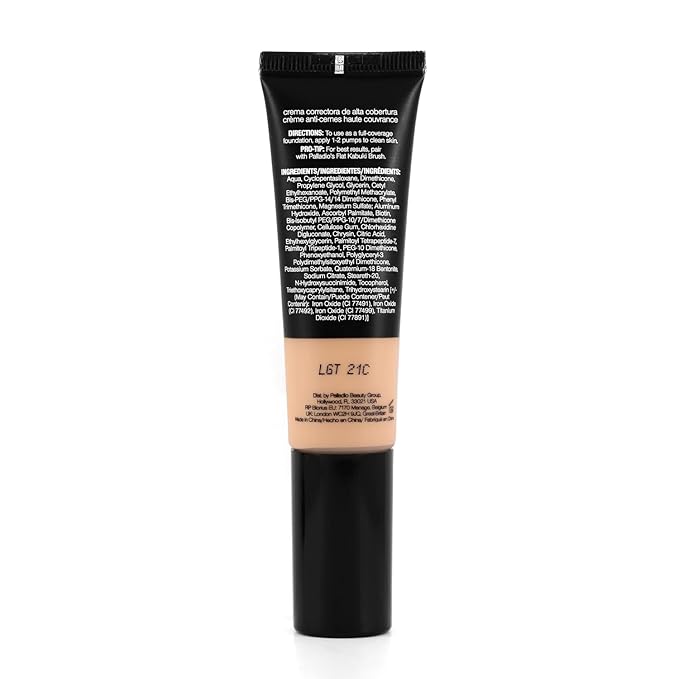 Palladio Full-Coverage Color Correction CC Cream, Oil-Free with Peptides & Vitamin C, Best for Correcting Redness and Uneven Skin Tone, Buildable Foundation Coverage (Light 21C)