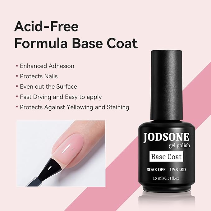 JODSONE 3 Bottles of Top Coat Matte Top Coat Base Coat Set Soak off Salon Use Home DIY Nail Gel