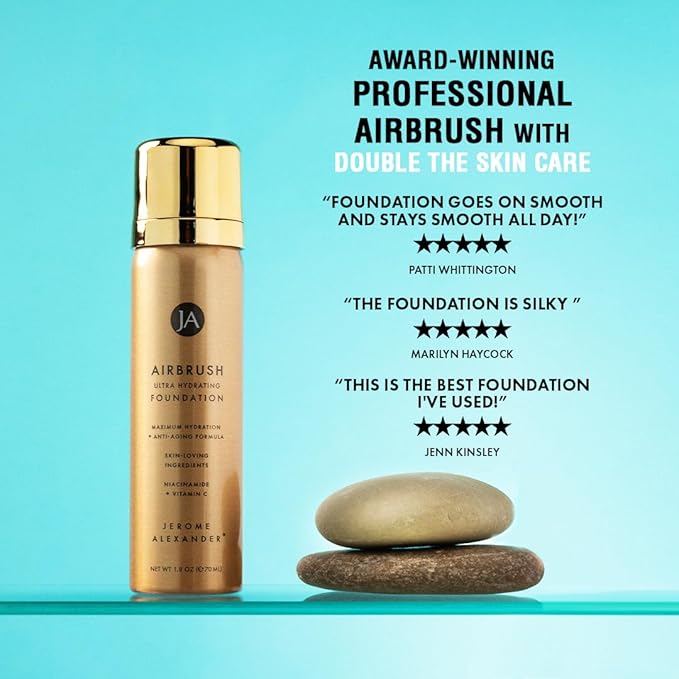 Jerome Alexander Airbrush Foundation Ultra Hydrating, Spray Foundation Makeup with 2x the Active Ingredients, Ultra-Light, Buildable, Full Coverage Formula (Bright Light)