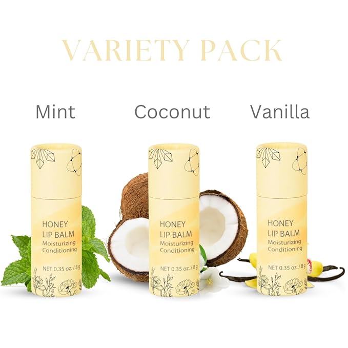 Natural Honey Lip Balm - 100%-grassfed Beef Tallow Chapstick, Organic Raw Honey & Argan Oil - Ultra Moisturizing, Conditioning, No Paraffin, Non Toxic, all Natural - 3 Pack (3x0.28 oz) Untinted