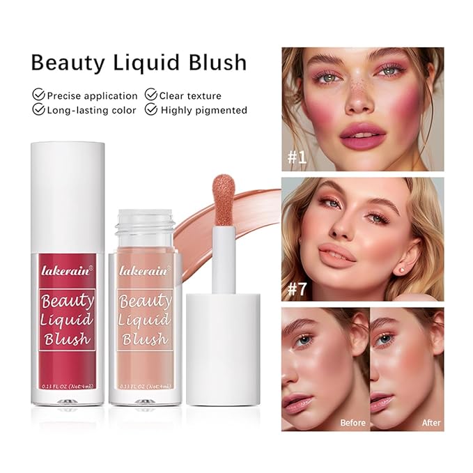 Liquid Blush for Cheeks Makeup Face Blush, Weightless Cream Formula, Smudge Proof Long-Wearing Pigmented Blush, Natural Look Makeup Face Blushes, Shimmer Finish, Dainty - 03# In hot pink