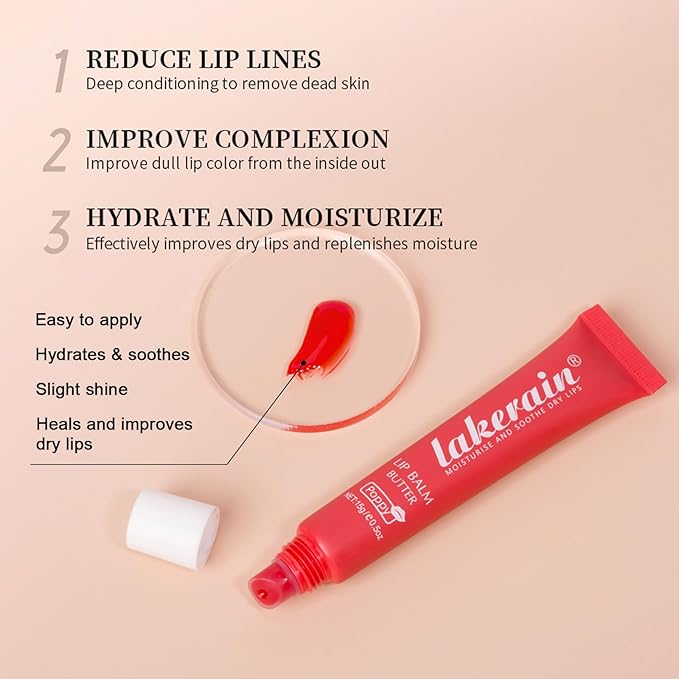 Lip Butter Balm, Day/Night Hydrating Lip Mask, Moisturizing Lip Balm Butter, Ultra-Nourishing Lip Care Moisturizer, Lip Butter Gloss Shine Lip Glow Oil Makeup#5 Cherry