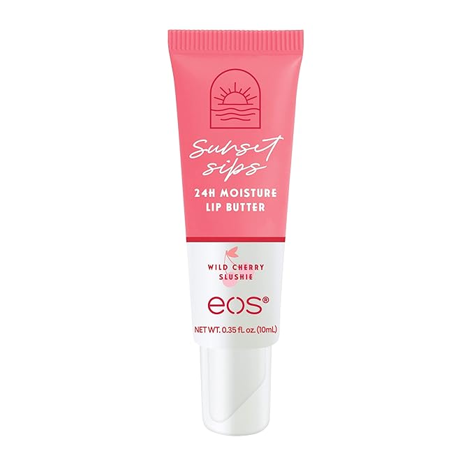 eos Sunset Sips Lip Butter Tube- Wild Cherry Slushie, 24-Hour Moisture, Overnight Lip Mask, Lip Care Products, 0.35 fl oz