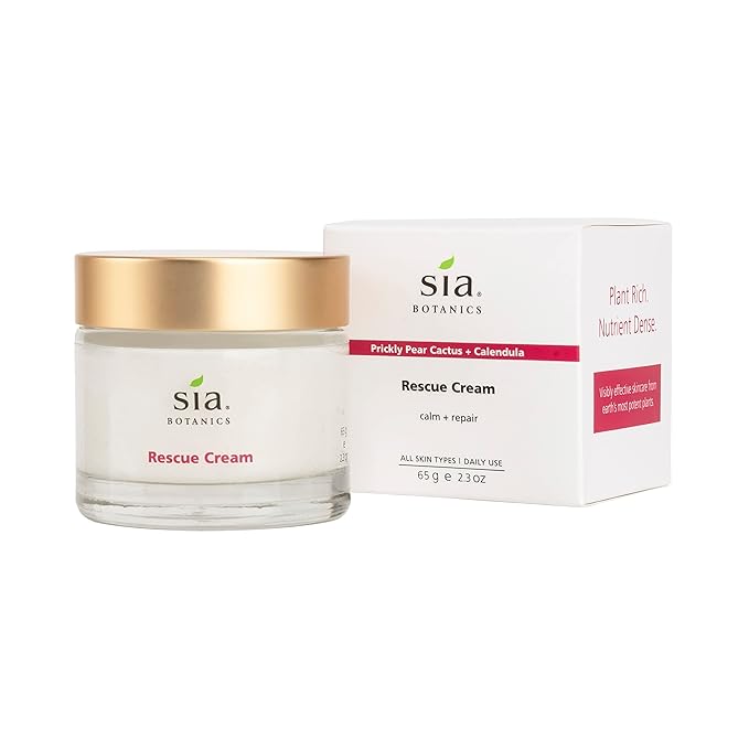 Rescue Face Cream (65g/2.3oz Glass Jar) | Facial Moisturizer w/Prickly Pear Cactus, Aloe Vera, Green Tea Extract | Natural, Clean, Botanical Skincare for Women
