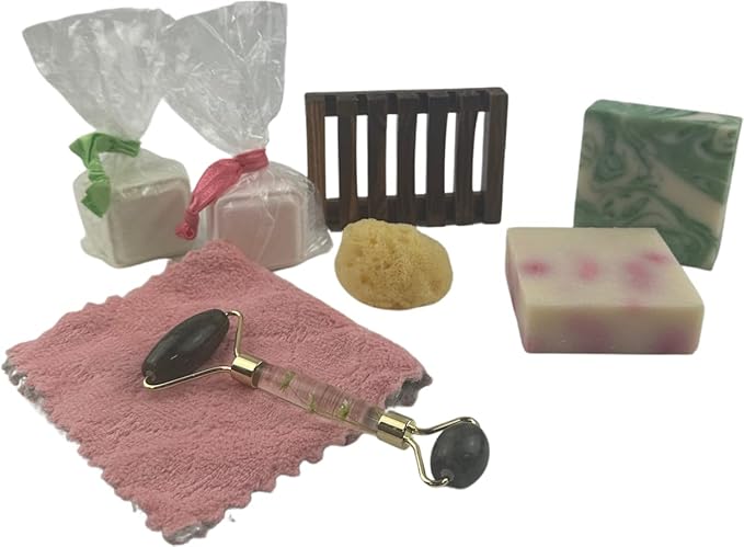 ModaMoo's Day Spa Gift Box Set. Cucumber Melon and Asian Tea Blossom Soaps, Jade Roller, Sea Sponge, and More