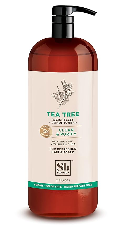 Soapbox Tea Tree Conditioner, Harsh Sulfate Free, Paraben Free, Silicone Free, Color Safe, and Vegan Hair Conditioner (33.8 Ounces)