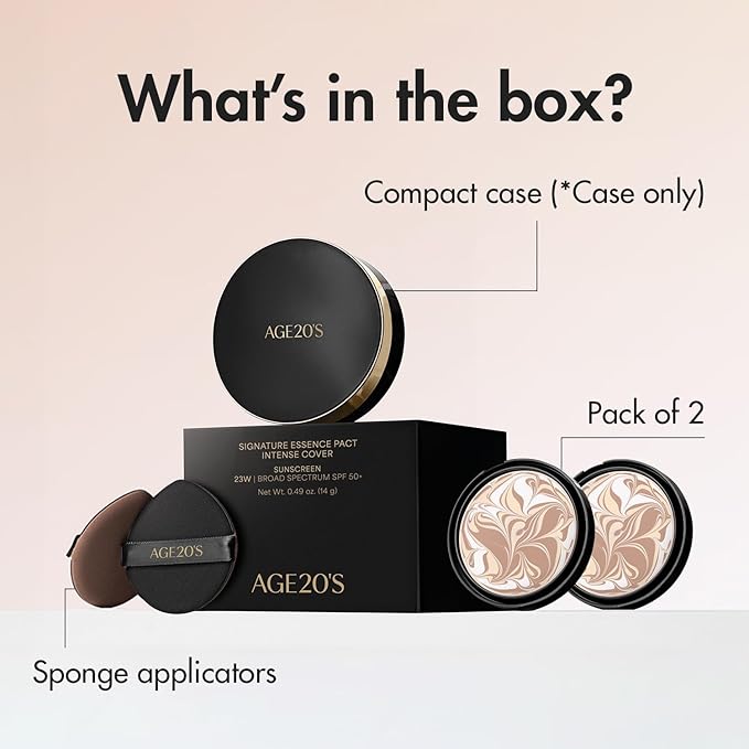 AGE20'S Signature Essence Pact SPF 50+ | Pack of 2 | 27C HONEY | Cream Foundation, Dewy Finish, Natural Coverage | Korean Cushion Foundation