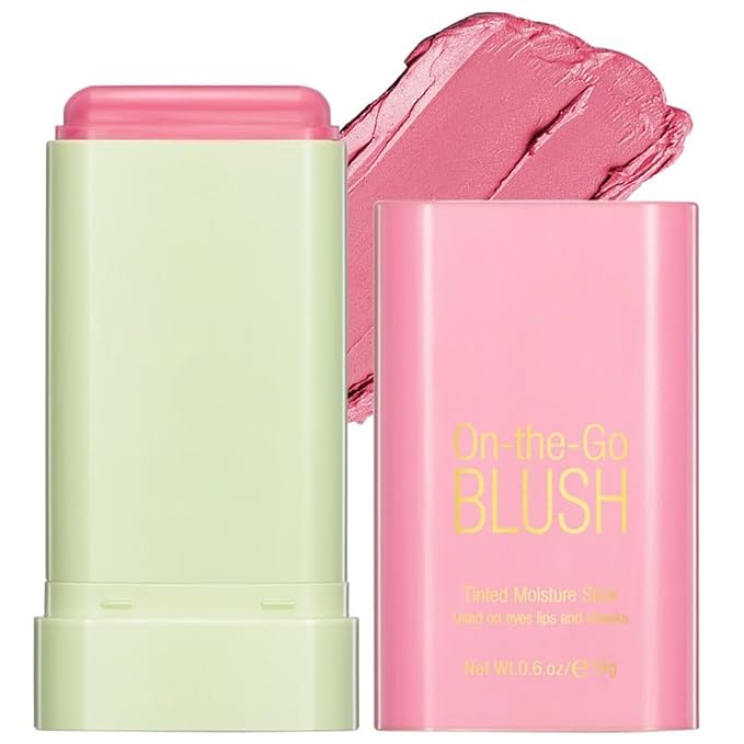 Multi-Use Makeup Blush Stick, Cream Face Blush Makeup Stick for Cheeks Eyes Lips, Super Natural Matte Finish Looking Long-Lasting Moisturizing Blush Stick, Suitable for All Skin (1#, Shy Pink)