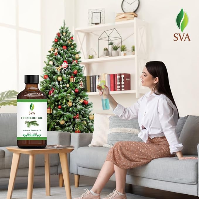 SVA Fir Needle Essential Oil – 4 Fl Oz – 100% Natural Fir Needle Oil - for Diffuser, Hair Care, Face, Skin Care, Aromatherapy, Scalp and Body Massage, Soap and Candle Making – with Dropper