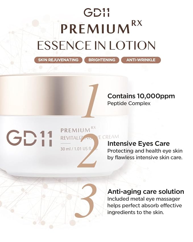 GD11 Premium RX Revitalizing Eye Cream | Anti-Aging & Anti-Wrinkle Cream for Elasticity Care with Stem Cell Extract & Shea Butter | Hydrating, Soothing, and Cooling Cream with Metal Massager, 1.01 oz.