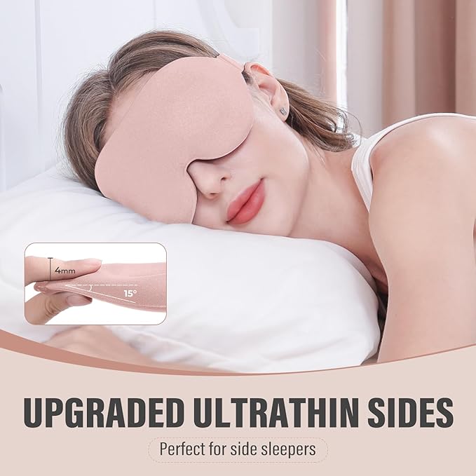 YIVIEW Sleep Mask for Side Sleeper, Complete Light Blocking 3D Pink Sleeping Eye Mask, Soft Breathable Eye Cover for Women Men, Relaxing Zero Pressure Night Blindfold