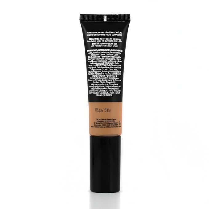 Palladio Full-Coverage Color Correction CC Cream, Oil-Free w/ Peptides&Vitamin C, Best for Correcting Redness&Uneven Skin Tone, Buildable Foundation (Rich 51W, Warm Undertone), 0.87 Fl Oz (Pack of 1)