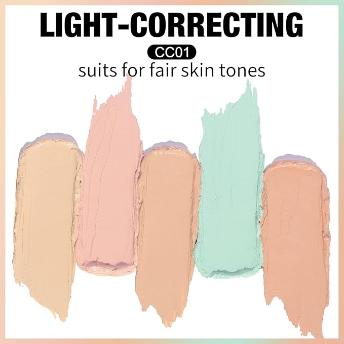 FOCALLURE #GoldenAge 5 in 1 Multi Uses Concealer Palette, 5 Colors Correcting Conceal Palette, Camouflage Contour Palettes for Dark Circles, Face Contouring Highlighter Pallet, CC01 LIGHT-CORRECTING