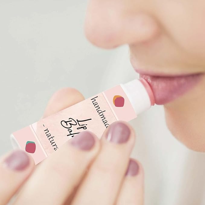 CRASPIRE 80Pcs 8 Styles Lip Balm Sticker Flower Background Self-Adhesive Homemade Lip Balm Labels Vintage Square DIY Heart Label Stickers for Lip Balm Containers Cosmetics Lipsticks
