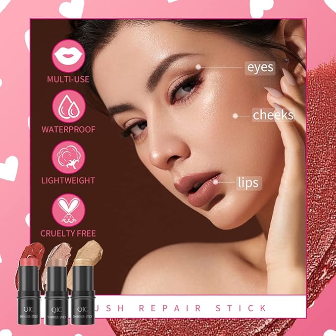 Face Sticks Trio, Blush Stick, Contour Stick, Highlighter Makeup Stick, Cream Blush Stick for Cheeks, Eyes and Lips, Facial Repair Bronzer Shading Stick, Smooth Shimmer Face Highlighter Wand