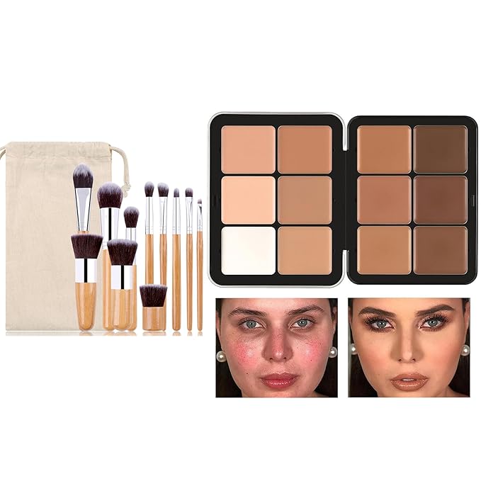 Professional Makeup Cream Contour Palette, Joyeee 12 Colours Concearler Full Coverage & Makeup Brush Set Contour Concearler Palette Contouring Face Make Up Gift for Women Girls