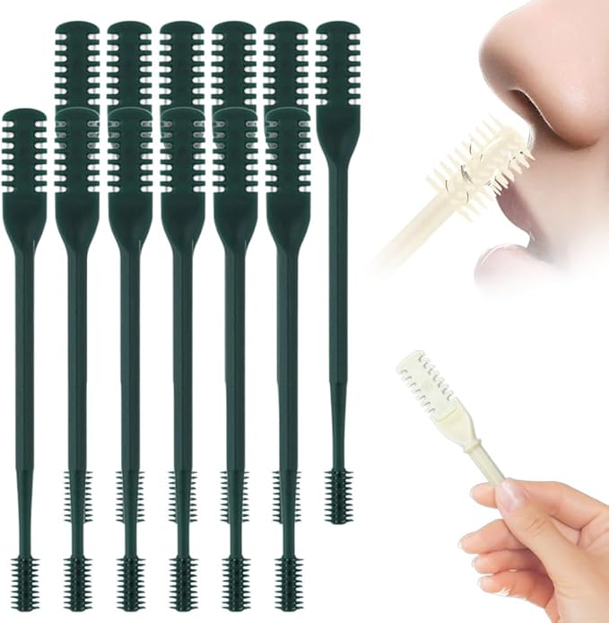 Nasal Hair Cutter, 2025 Upgraded Double Sided Noses Hairs Knife, 360° Rotating Portable Manual Nose Hair Trimmer, Noses Hairs Remover for Women Men Travel Essentials (Dark Green, 12 Pcs)