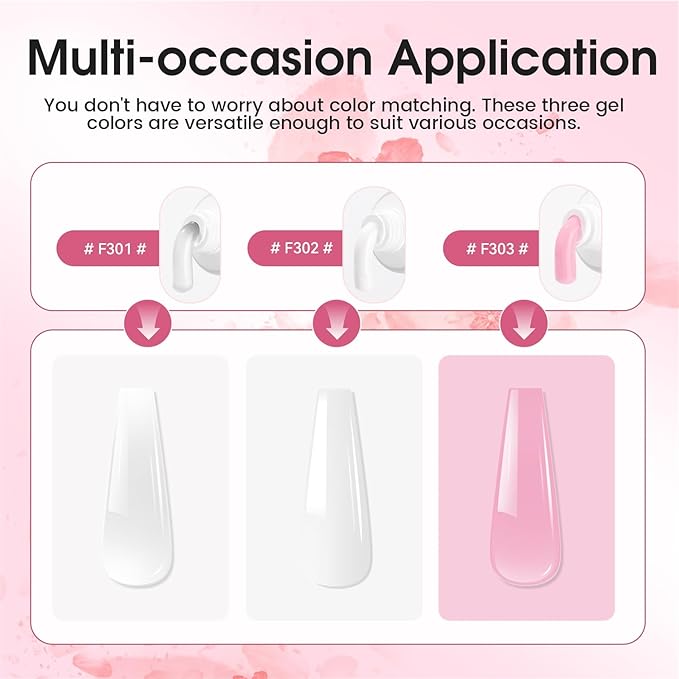 JEWHITENY Poly Extension Gel Nail Set Clear White Pink Poly Nail Gel With Base Coat Top Coat for Finger Art and Home DIY French Manicure Need U V Lamp Curing
