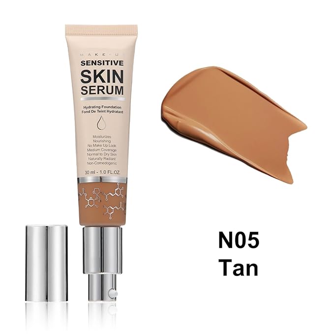 MAEPEOR Hydrating Foundation 6 Colors Full Coverage Liquid Foundation Naturally Mattle Oil-Control Foundation for All Skin Tone (05 Tan)