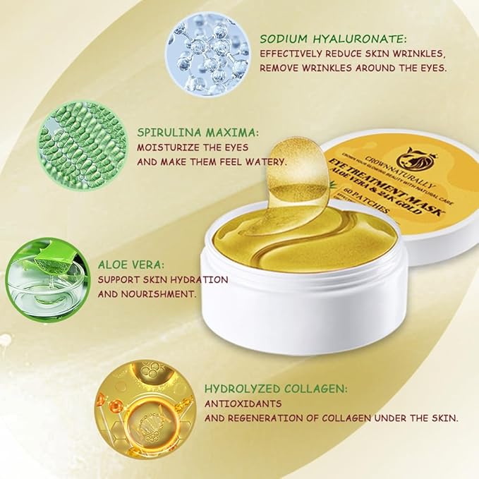 120PCS Under Eye Patches 24K Gold Eye Mask with Aloe Vera Natural Ingredients, Moisturizing Skin Care with Hyaluronic Acid and Collagen for Anti-Wrinkle, for Dark Circles and Puffiness