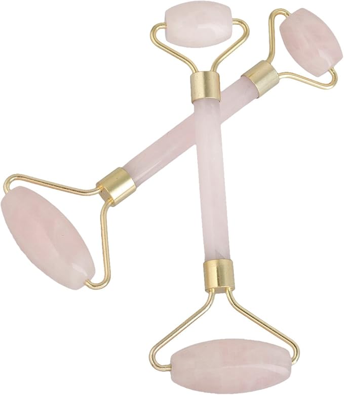 mookaitedecor Rose Quartz Roller Massager Tool & Thumb Worry Stone for Crystal Healing Reiki Stress Relief