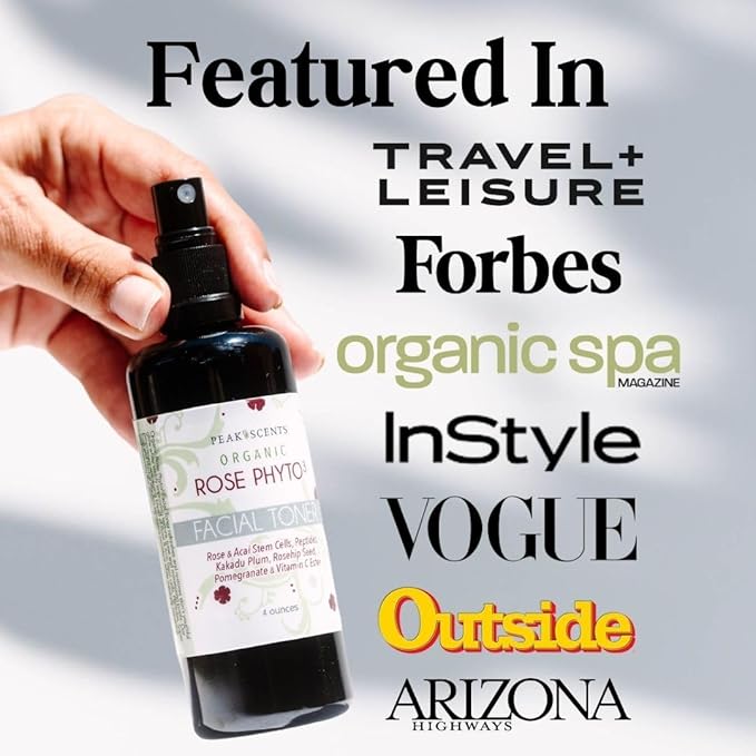 Organic Phyto³ Rose Water Facial Toner Spray - Pure Rosewater for Face, with Acaí and Herbal Extracts - Eco-Friendly and Vegan - Hydrating Rose Water Organic Face Spray (4 oz)