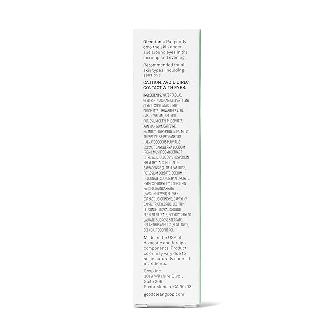 good.clean.goop beauty The Wide-Awake Eye Serum | Gel Serum to Reduce Fine Lines | Peptides, Astaxanthin & Reishi Mushroom Extract | Caffeine Eye Serum for Puffy Eyes & Dark Circles | Vegan | 0.5 oz