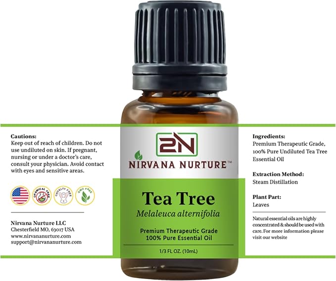 Tea Tree Essential Oil 100% Pure Premium Therapeutic Grade, Undiluted - Aromatherapy Diffuser for Calm and Relaxation, Skin Care, Hair Care