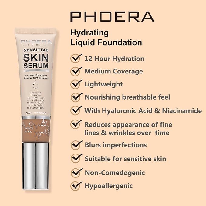 2024 New PHOERA Foundation Makeup for Mature Skin, Wrinkles Matte Natural Finish for a Flawless Complexion (N02 Nude)