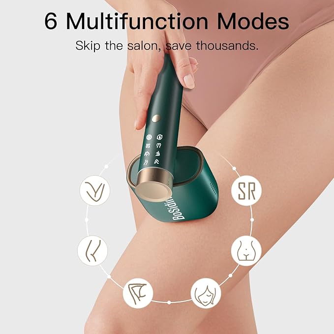 Laser Hair Removal, BoSidin IPL Hair Removal with Painless Ice-Cooling, 2-in-1 Face SR Rejuvenation, 6+1 Modes, 6 Levels Hair Removal for Women Permanent, Laser Hair Removal Kit with Shaver, Goggles