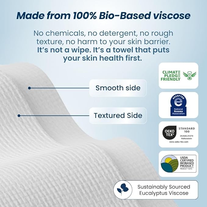 Clean Skin Club Clean Towels XL™, USDA Certified 100‪%‬ Biobased Dermatologist Approved Face Towel, Disposable Makeup Remover Dry Wipes, Facial Wash (4 pack)