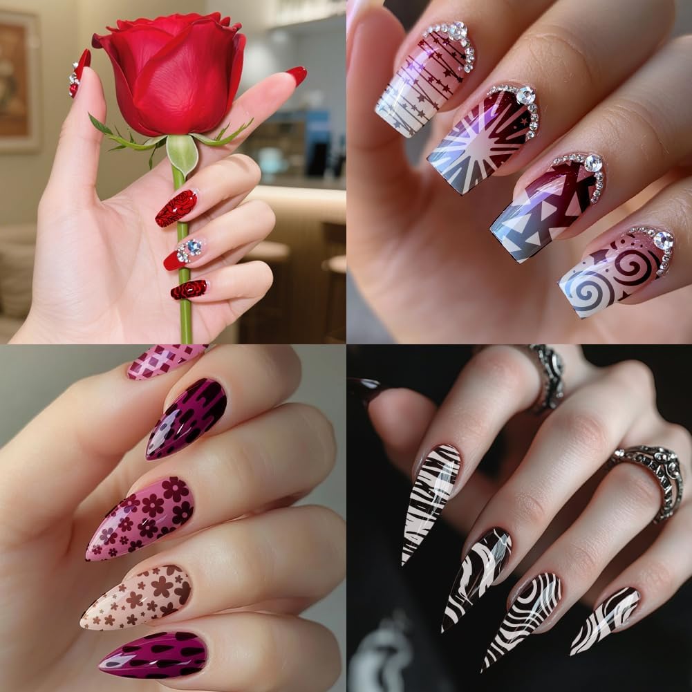 PH PandaHall 9pcs Marble Texture Nail Stamping Plates Line Graffiti Nail Art Designs Gradient Pattern Manicure Art Templates with Stamper and Scraper for Women DIY Manicures Salon Printing
