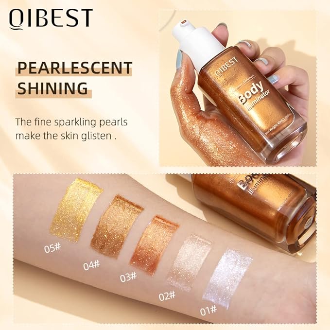 40ml Body Shimmer Oil,Liquid Body Illuminator, Waterproof Moisturizing And Glow For Face & Body, All-In-One Makeup Liquid Illuminator, Summer Body Luminizer,Makeup Brush Include(02#Rose Gold)
