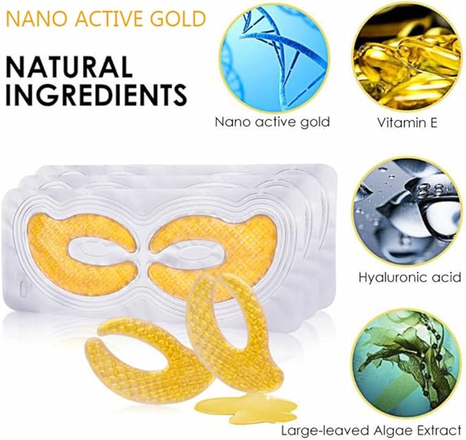 Gold Hydrogel Eye Mask Collagen Crystal Eye Mask Patches Anti-Aging Under Eye Pads - Reduce Wrinkles,Puffy Eyes,Dark Circles,Eye Bags - Moisturizer Eye Contour Mask, Improve Skin Elasticity | 5 Pairs