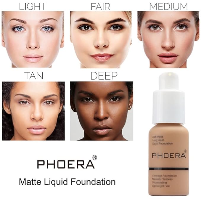 PHOERA Foundation, Flawless Soft Matte Liquid Foundation Makeup for Women. (106#Warm Sun)