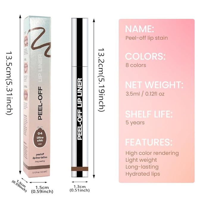 2Pcs Matte Liquid Lip Stain Peel Off Lip liner Tattoo, Matte Peel Off Lip Stain, Long Lasting Waterproof Lipstick Lip Gloss Stain, Transfer-proof for All Skin Types (0.24 fl oz-04#+05#)