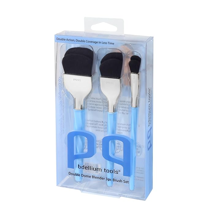 Bdellium Tools Professional Makeup Brush - Blue Double Dome Blender 3pc Brush Set