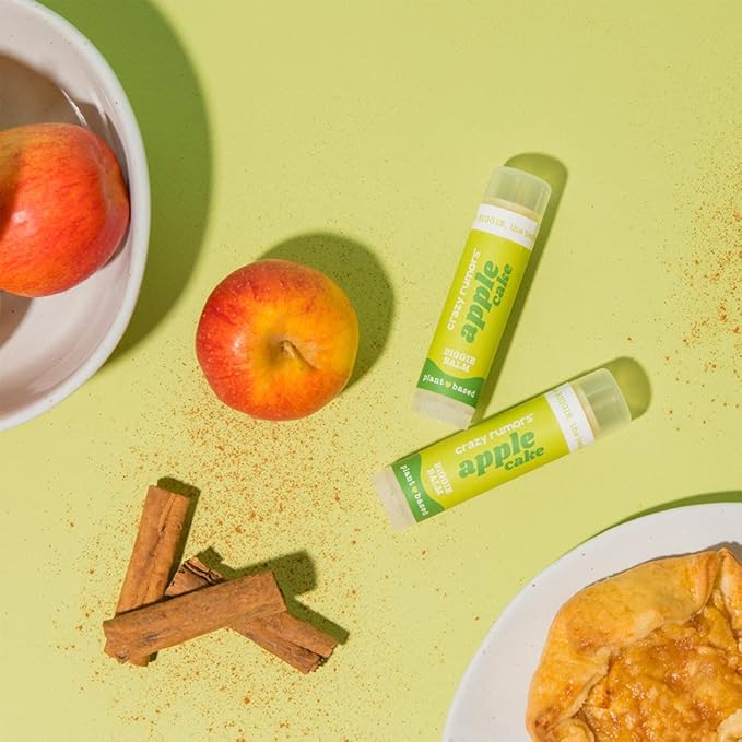 Crazy Rumors Biggie Apple Cake Flavored All Natural, Plant Based Lip Balm to Moisturize and Nourish your Lips - Apple Cake Biggie Tube 0.6 oz (4x Larger than standard 0.15 oz lip balm)