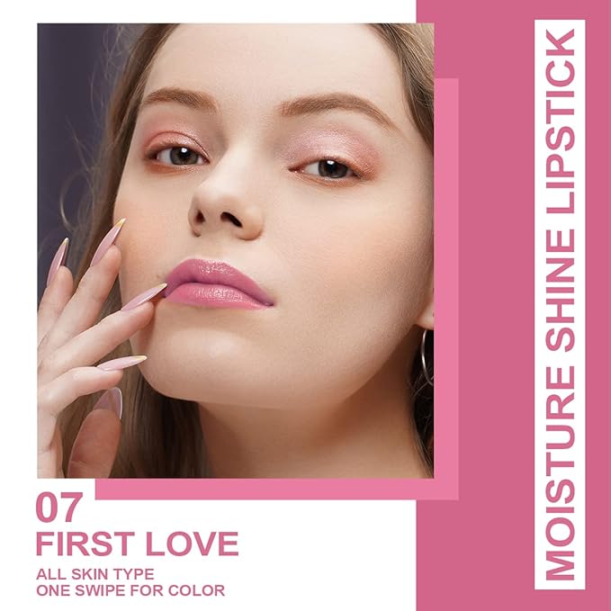 Oulac Warm Pink Shine Lipstick - Moisturizing Lip Stick Glossy Tinted Lip Balm, Sheer Shine Juicy Finish, Lightweight and Hydrating Formula for Dry Lip Care, Vegan 2.2g/0.07oz (07)