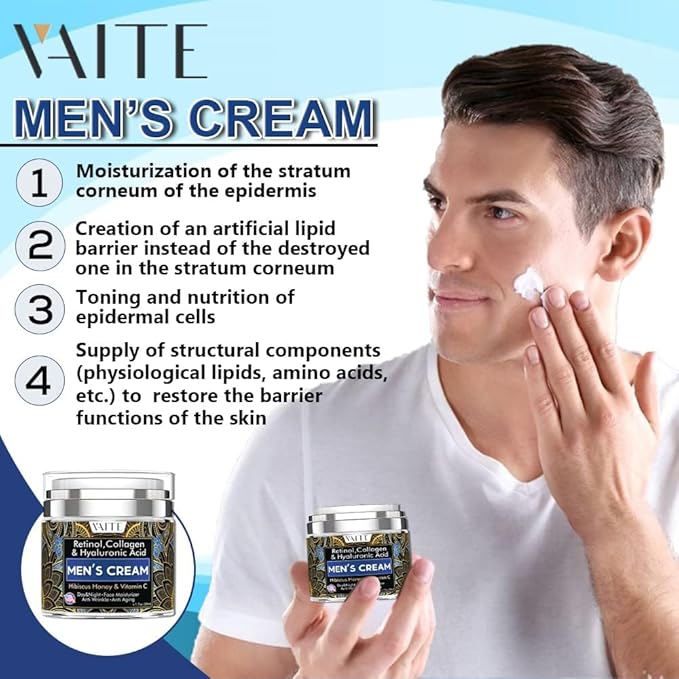 VAITE Mens Face Skin Moisturizer with Collagen, Retinol Ant-Aging, Anti-Wrinkle Under the Eyes Men's cream care for Face with Hibiscus & Honey, Hyaluronic acid, Vitamin C Made in USA