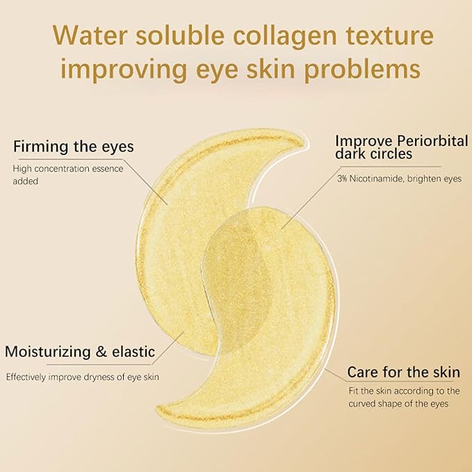 24K Gold Eye Masks, Crystal Collagen Eye Patches for Puffy Eyes, Reducing Fine Lines, Effectively Moisturizing Gold Eye Mask for Dark Circles and Puffiness Wrinkle Eye Bags