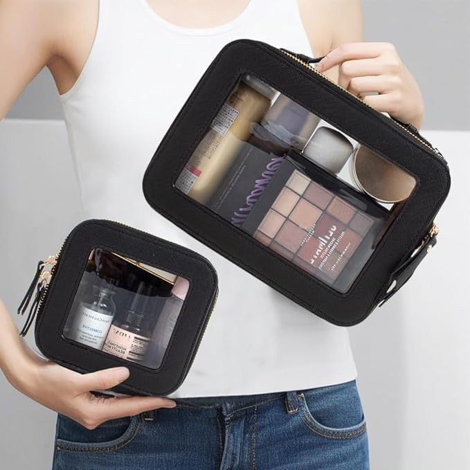 Clear Makeup Bag Small, TSA Approved Portable Toiletry Bag with Zipper Cosmetic Travel Bag Makeup Organizer Case Mini Makeup Pouch for Purse Car Organizer Bag for Women Men