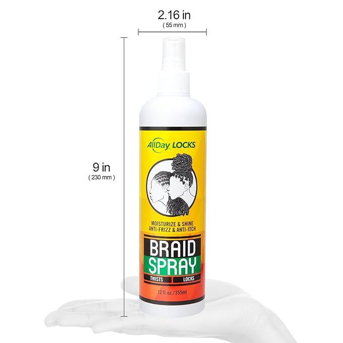 AllDay Locks Braid Spray (12 oz) | Alleviates Itchy & Dry Scalp | High Shine, Softens Dull Hair | Cleanse & Rejuvenate Braids, Locks, Twists, Cornrows | 12 oz